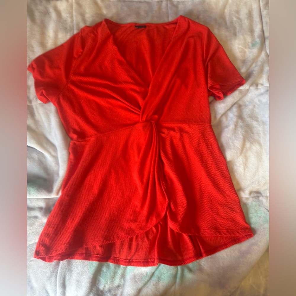 torrid Bright Orange Short Sleeve Twist-Front Top
